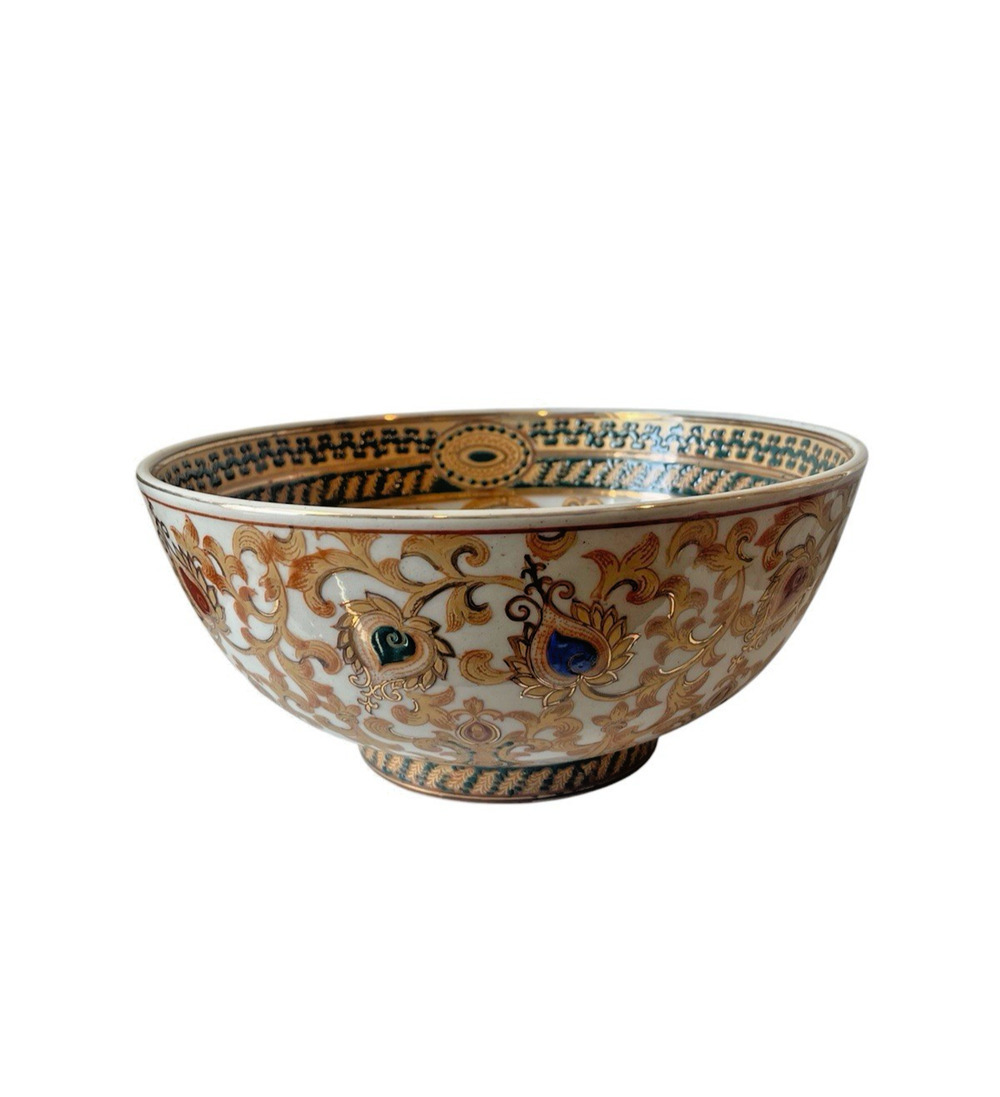 Vintage Chinese Inspired Porcelain Bowl 10" Oriental Decor Chinoiserie Decor